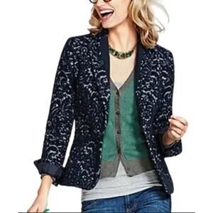 CAbi Jacquard Wool Blend Midnight Blue Damask Blazer size 8